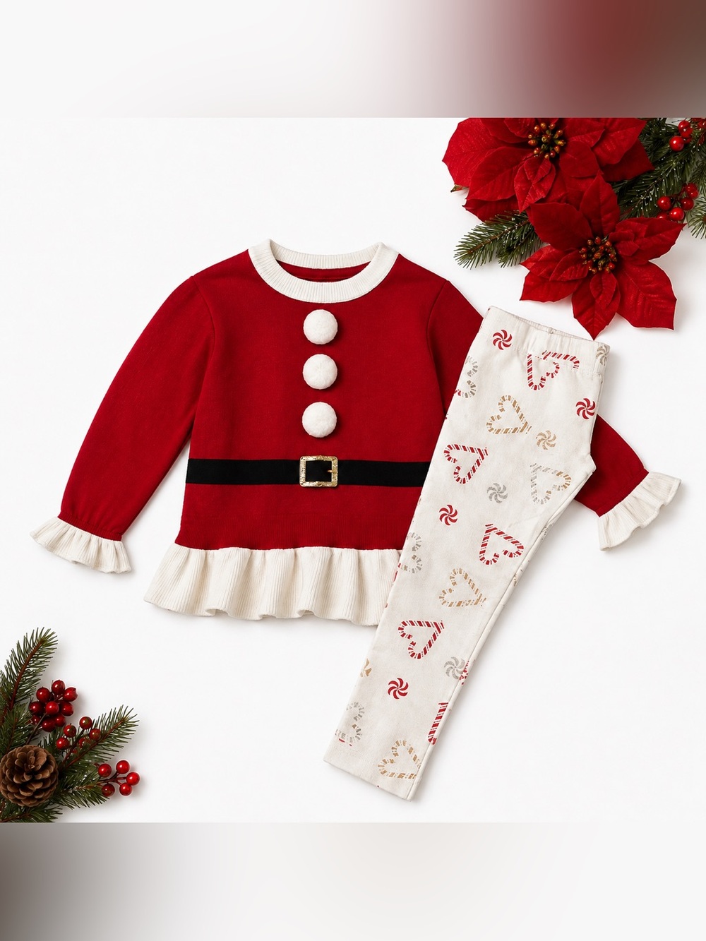 H&M Size 4-6 Toddler Girls Christmas Xmas Santa Long Sleeve Sweater & Leggings